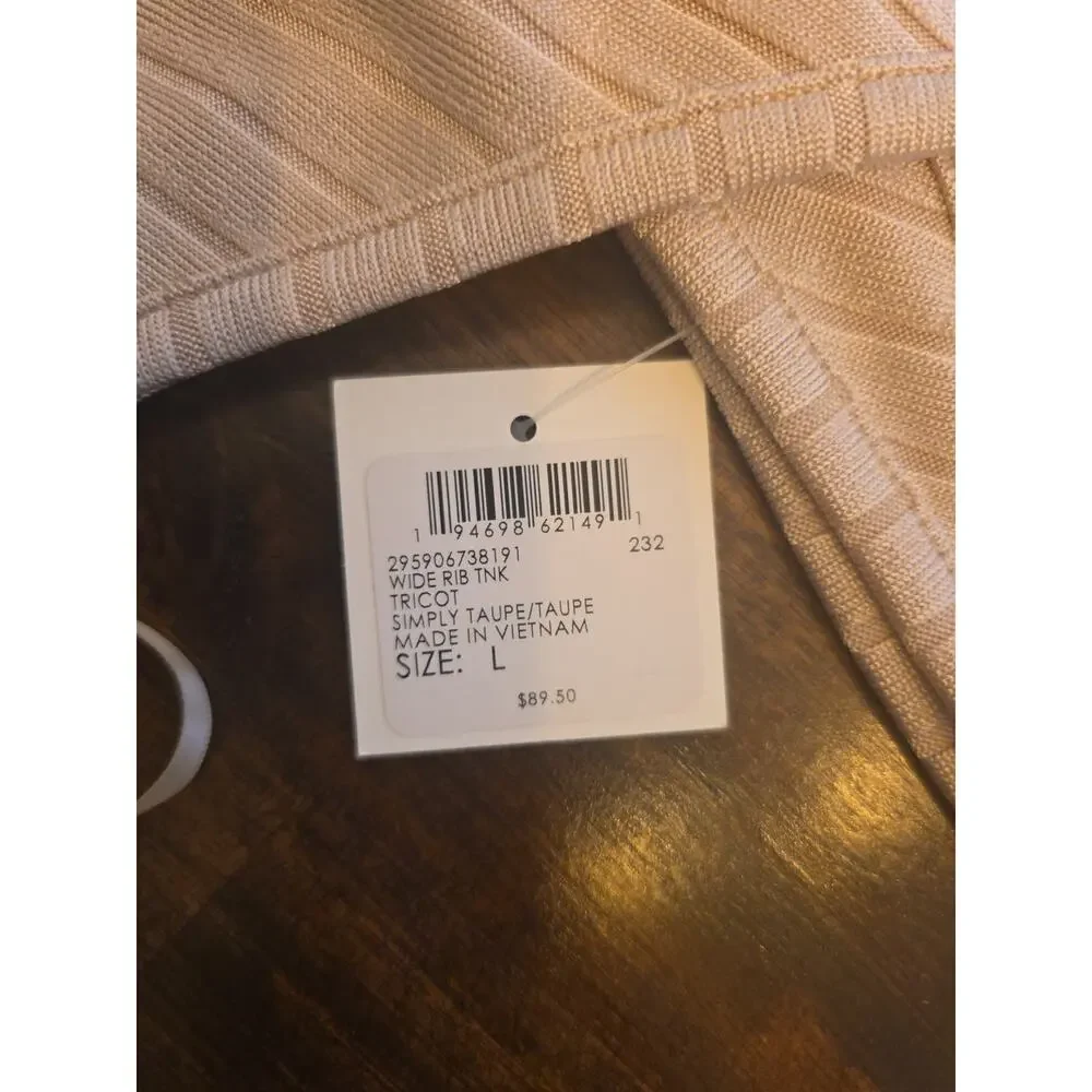 Club Monaco Simply Taupe Wide Rib Tank Top Halter Cross Neck Knit Large L NEW - Picture 3 of 5